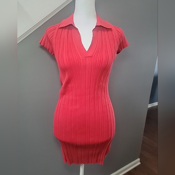Lita by Ciara Red Ribbed Polo Mini Dress Small Cotton Comfort - Picture 2 of 7